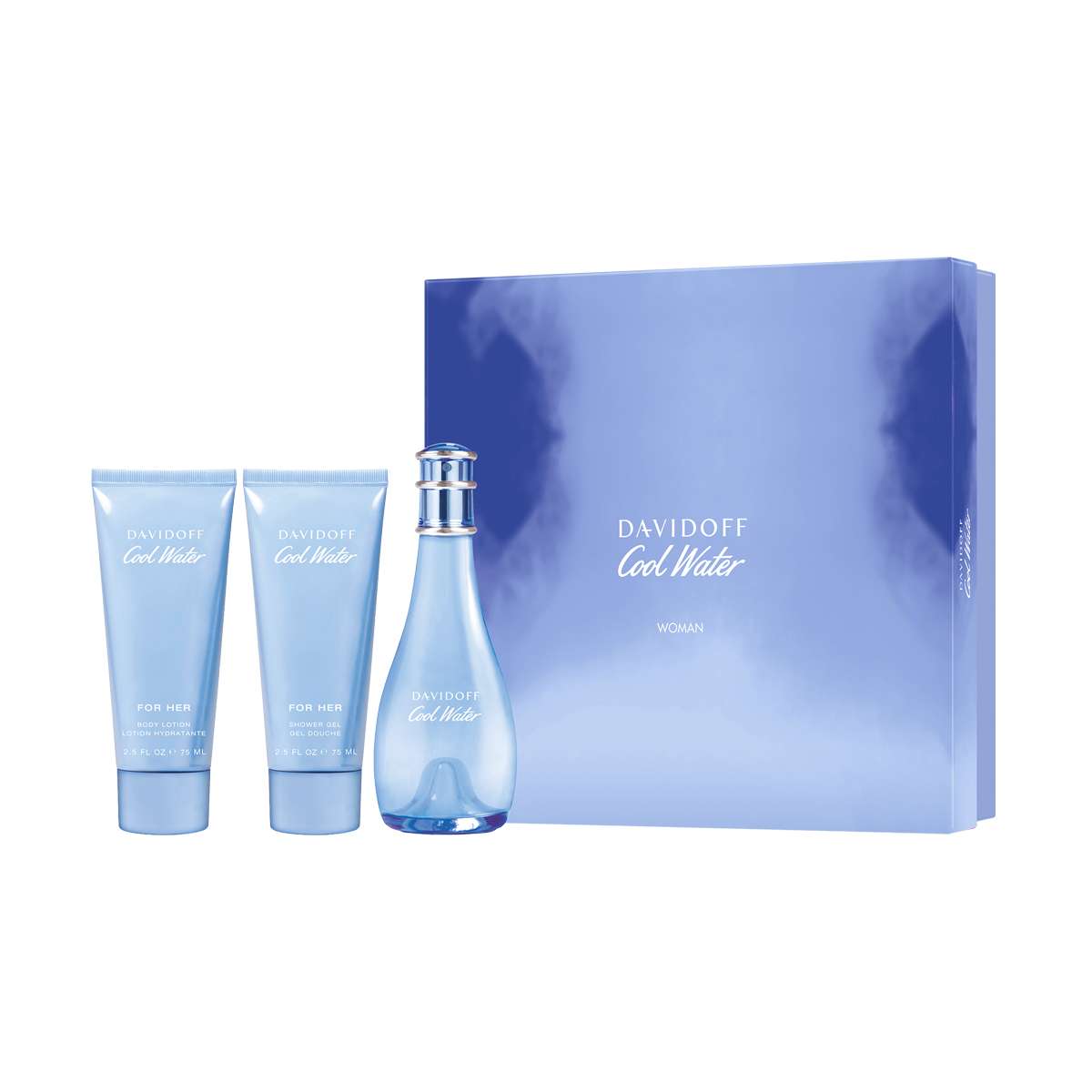 Cool Water Perfume Gift Set for Woman Pack of (100 ml EDT, 75 ml Shower  Gel 75 ml Body Lotion)