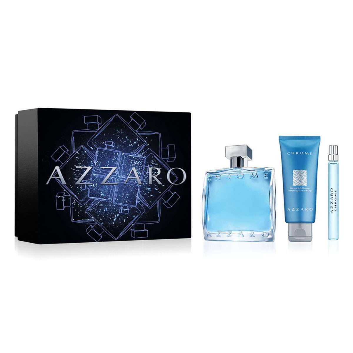 Buy Azzaro Chrome Gift Set For Men (EDT 100 ml Hair Body Shampoo 75 ml  Travel Size 10 ml) 185 ml, Fresh, Earthy Woody Fragrance Online at