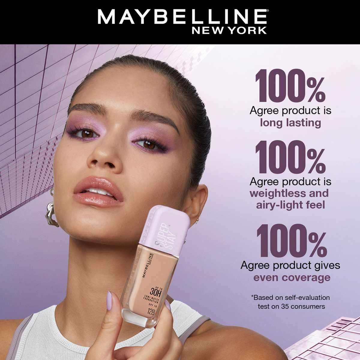 Maybelline New York Super Stay Lumi Matte Sweatproof Liquid Foundation,  30Hrs Longwear Yet Light-As-Air, Transferproof with SPF16